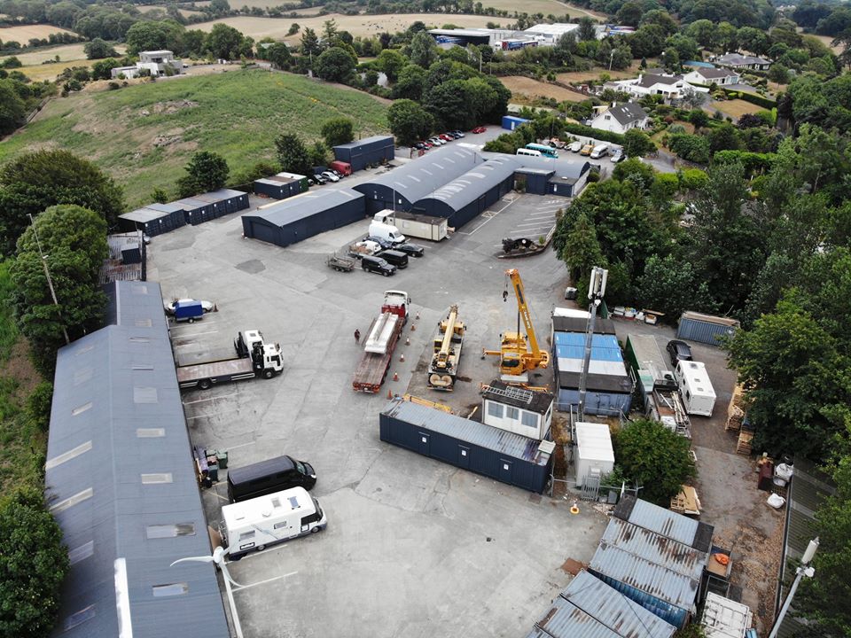 Aerial view of Storage City Waterford secure self storage yard and depot